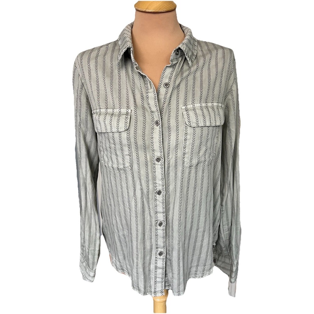 Billie T Striped Utility Shirt Green Button Up Long Sleeve Boho Western